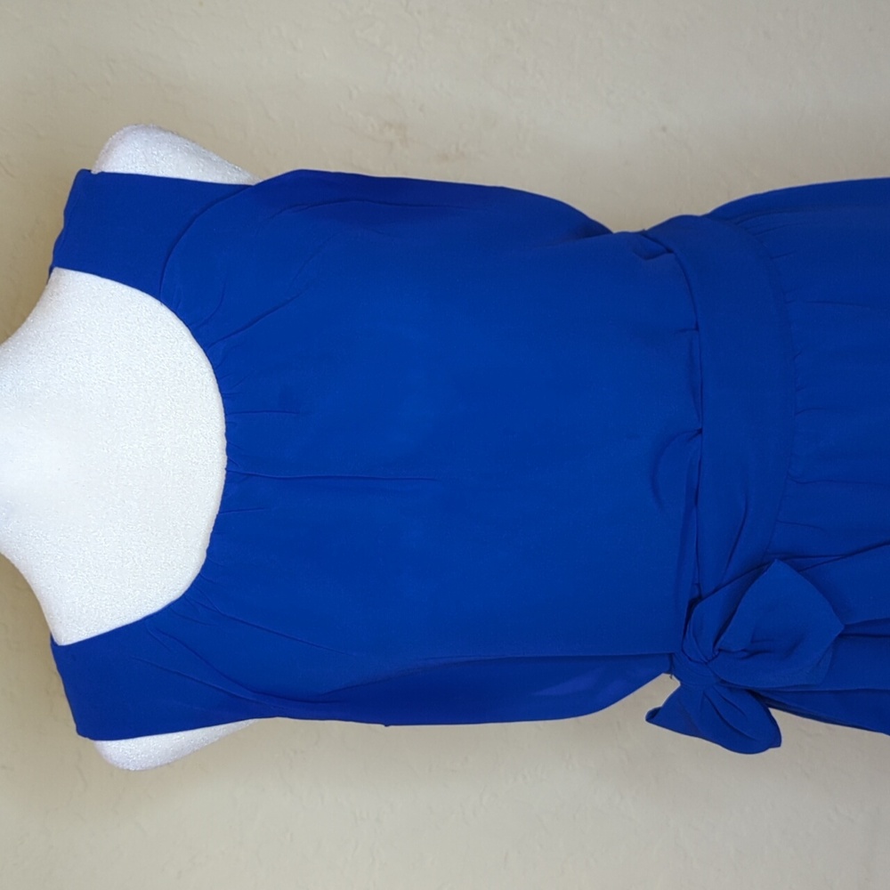 BR Factory Cobalt Blue Abby Tie Belt Chiffon Sleeveless Midi Dress Size 4 - Picture 6 of 9